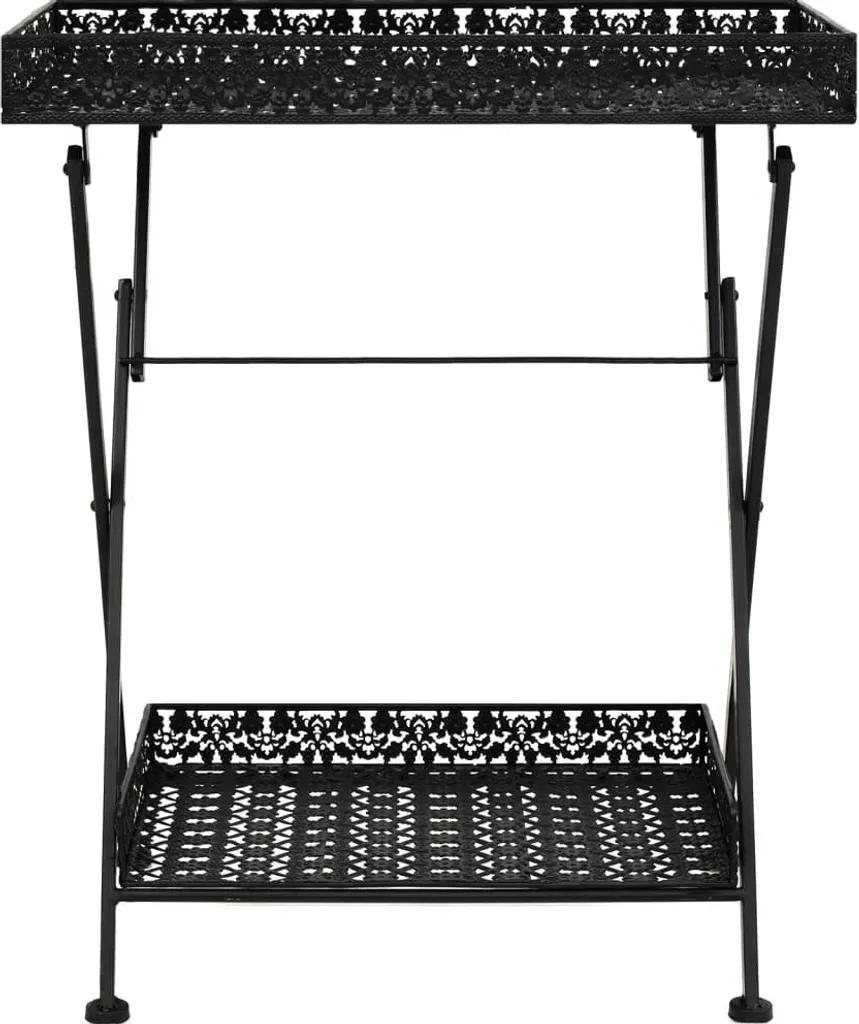 Table basse vintage pliable en métal noir robuste avec plateau rectangulaire