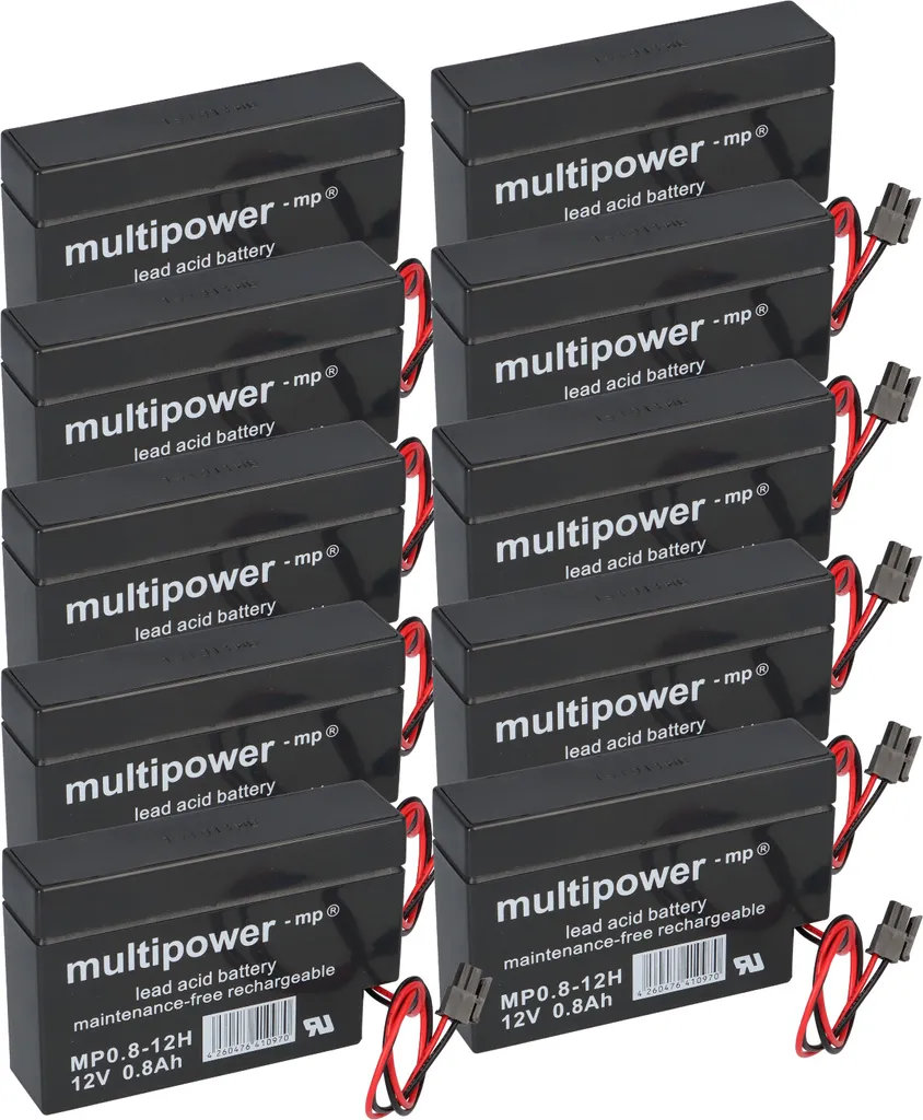 Batterie 12V 0,8Ah Plomb Etanche MP0,8-12H Multipower Haute Qualité x10