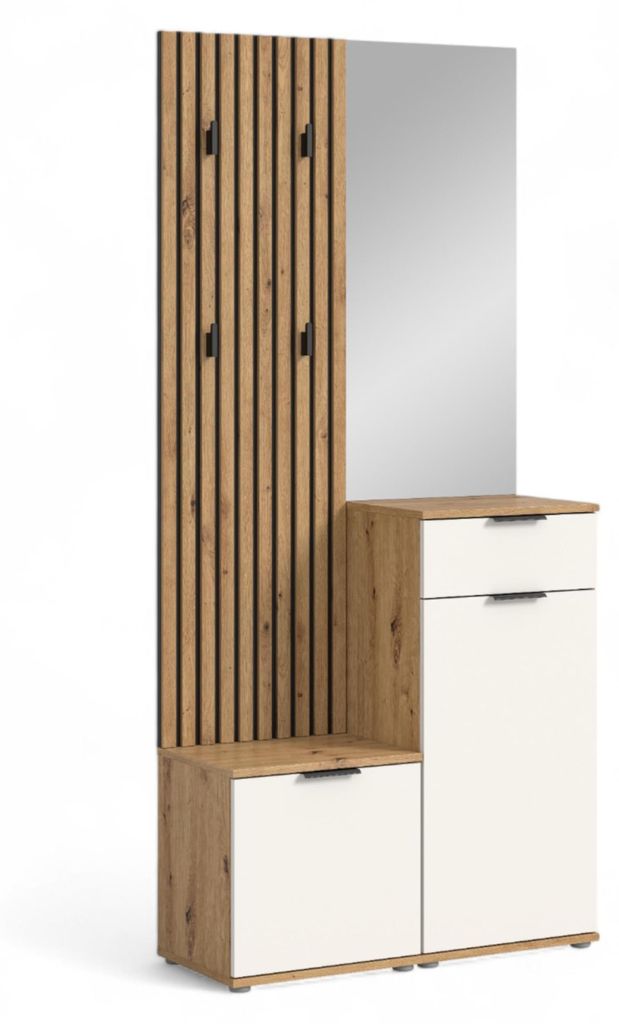 Simple Flurgarderoben Set in Artisan Eiche Optik, Weiß - Produktbild 