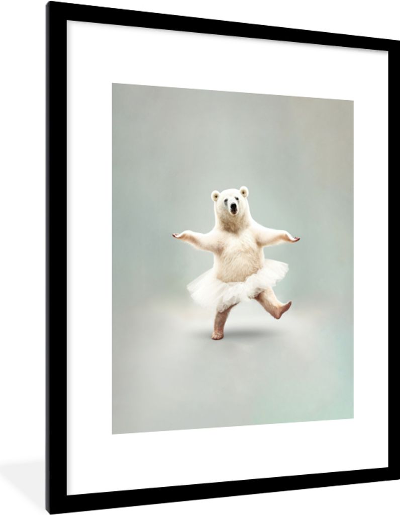 MuchoWow Gerahmtes Poster Eisbär - Tutu - Weiß - Porträt - Tiere 60x80 cm - Poster mit Schwarzem Bilderrahmen Wandposter Rahmen Foto Bilder - ...
