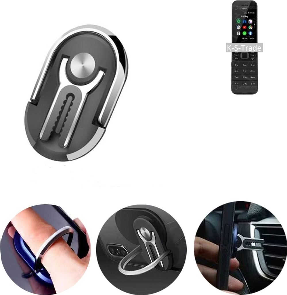K-S-Trade 3in1 Smartphone-Ring Handy-Ring kompatibel mit Nokia 2720 Flip Fingerhalterung Handyring Tischständer Lüftungsgitter-Halterung Tisch