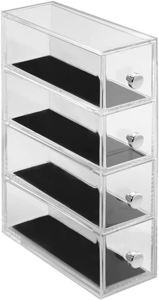 iDesign Clarity Boîte de Rangement Bijoux avec 4 Tiroirs Transparents