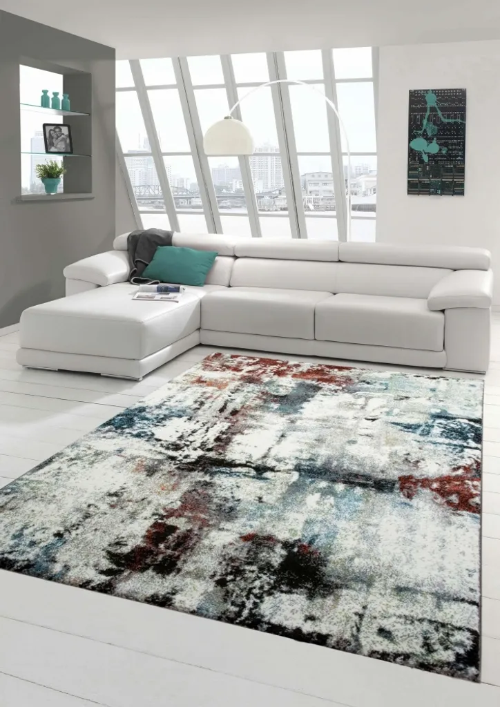 Moquette Design Tapis de Salon Moderne Chiné Splash 120x170 Turquoise