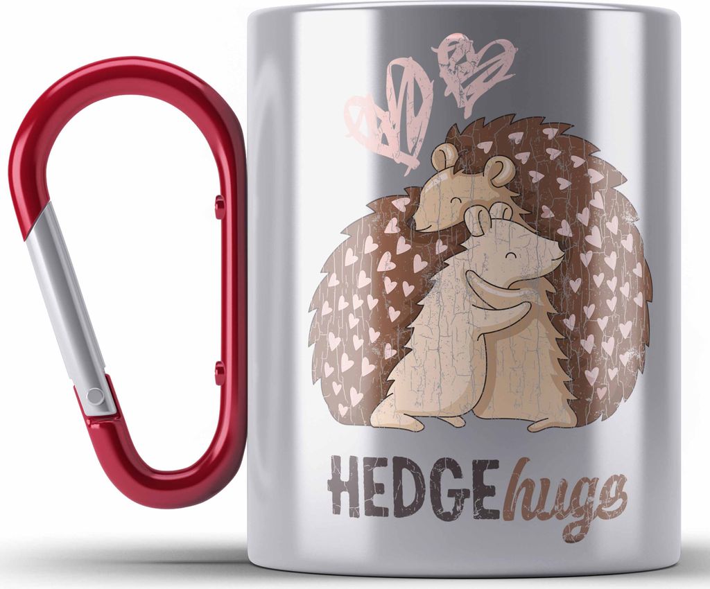 Trendation - Valentinstag Edelstahl Tasse Karabiner Geschenk für Ihn Sie Lustig Hedgehugs Geschenkidee Becher Freund Freundin Liebe Paare (Rot)