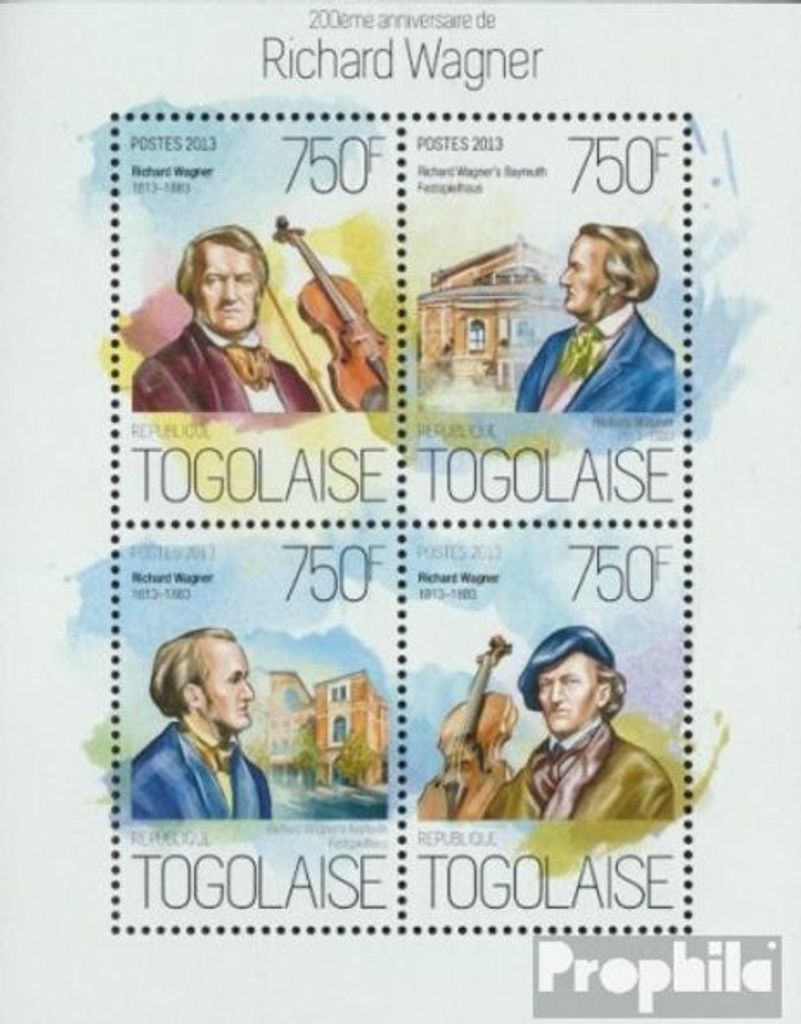 Briefmarken Togo 2013 Mi 5456-5459 Kleinbogen (kompl. Ausgabe) postfrisch Richard Wagner