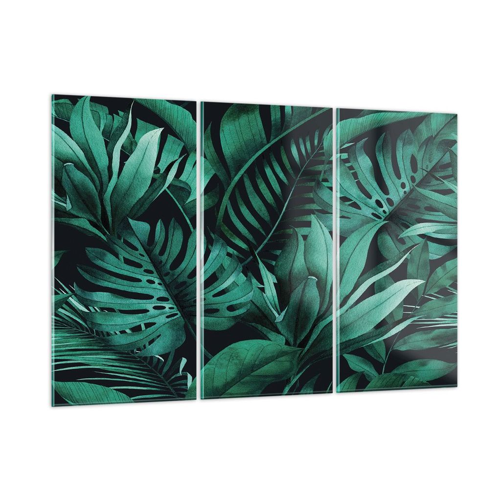 Bilder auf glas - 3 Teile - Blätter Grafiken Monstera - 105x70cm - Glasbilder - Wandbilder - Bilder - zum Aufhängen bereit - Wanddekoration aus G...
