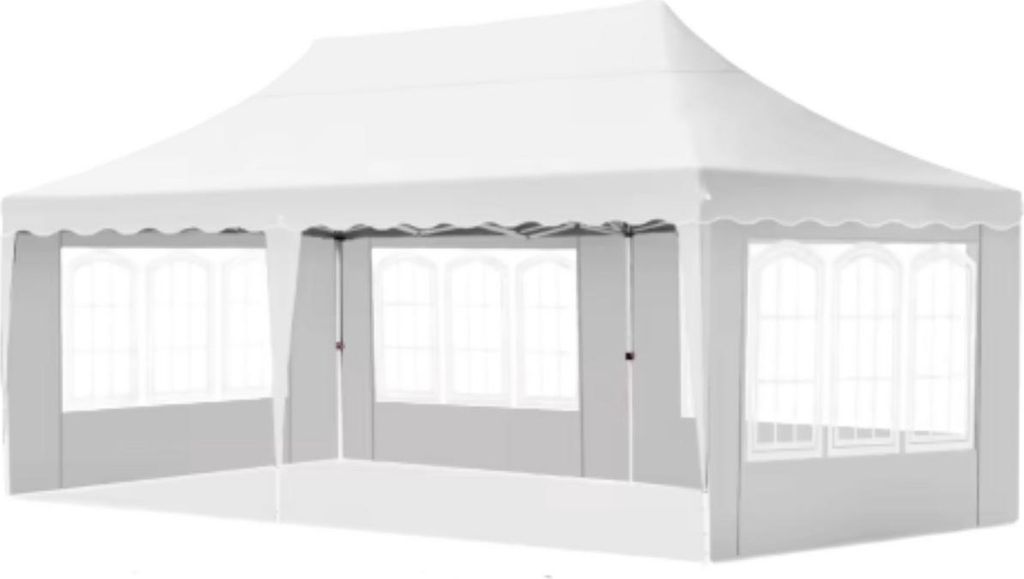 Luxus-Partyzelt – Faltzelt mit Seitenwänden – 300x600cm – Weiß – Easy-up – Pavillon – Wasser- und wetterfest – Höhenverstellbar
