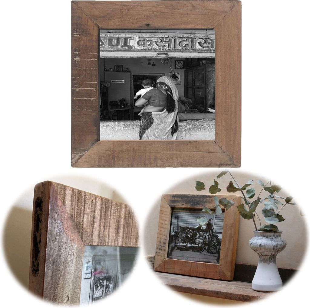 LS-LebenStil Vintage Wand-Bilderrahmen 20x20cm ️ Fund-Holz Recycelt Fotorahmen Retro