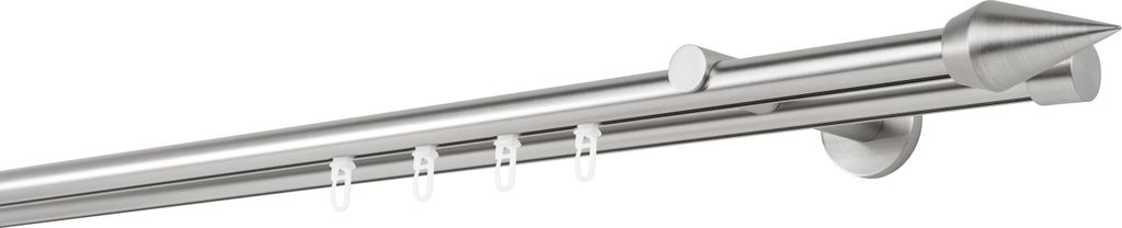 Gardinenstange Maß Innenlauf 20mm Kegel 2-lauf Wand 12cm Farbe: Edelstahl-Optik, Größe: 190cm