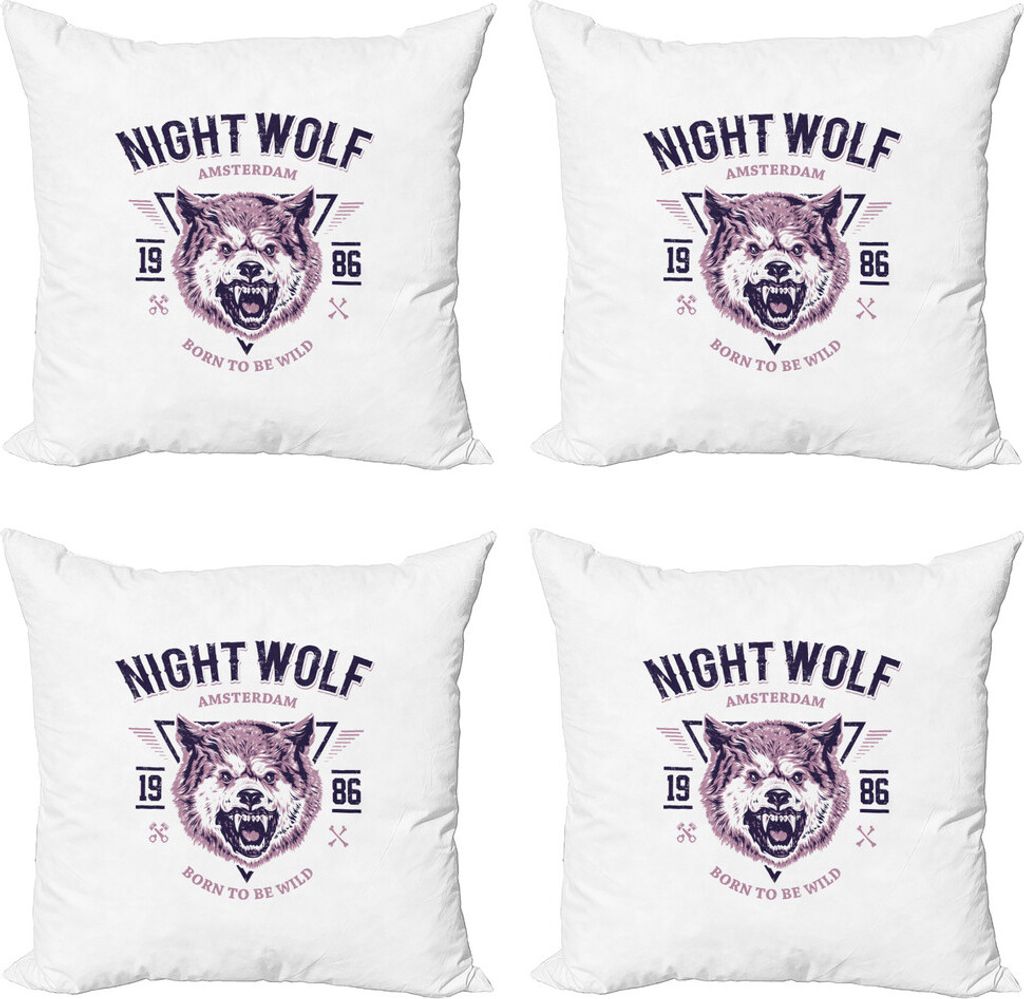 ABAKUHAUS Wolf Kissenbezug Set (4 Stück), Roaring und Wütend Animal, Moderner Doppelseitiger Digitaldruck, 60 cm x 60 cm, Getrocknete Rosen-Auber...