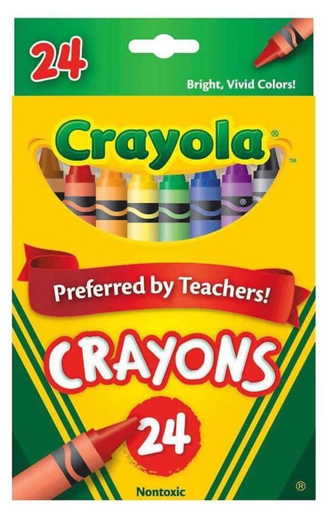 Front view of a Crayola crayon box.