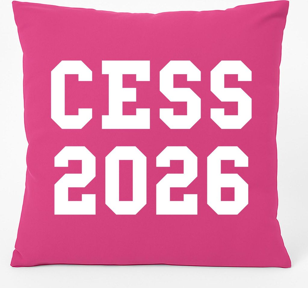 Huuraa Kissen CESS 2026 Abschluss Belgien (frz.) 40x40cm mit Füllung Fuchsia Baumwolle Dekokissen Geschenkidee