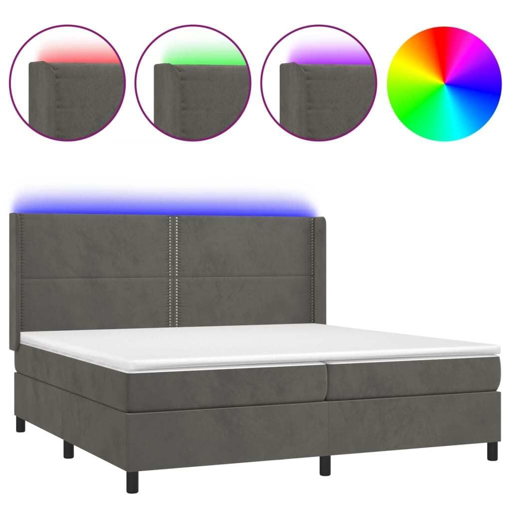 vidaXL Boxspringbett mit Matratze & LED Dunkelgrau 200x200 cm Samt