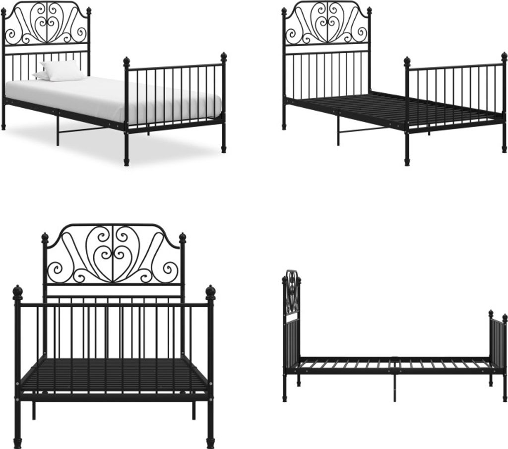 vidaXL Bettgestell Schwarz Metall 100x200 cm - Bettrahmen - Metall-Bettrahmen - Bett - Betten