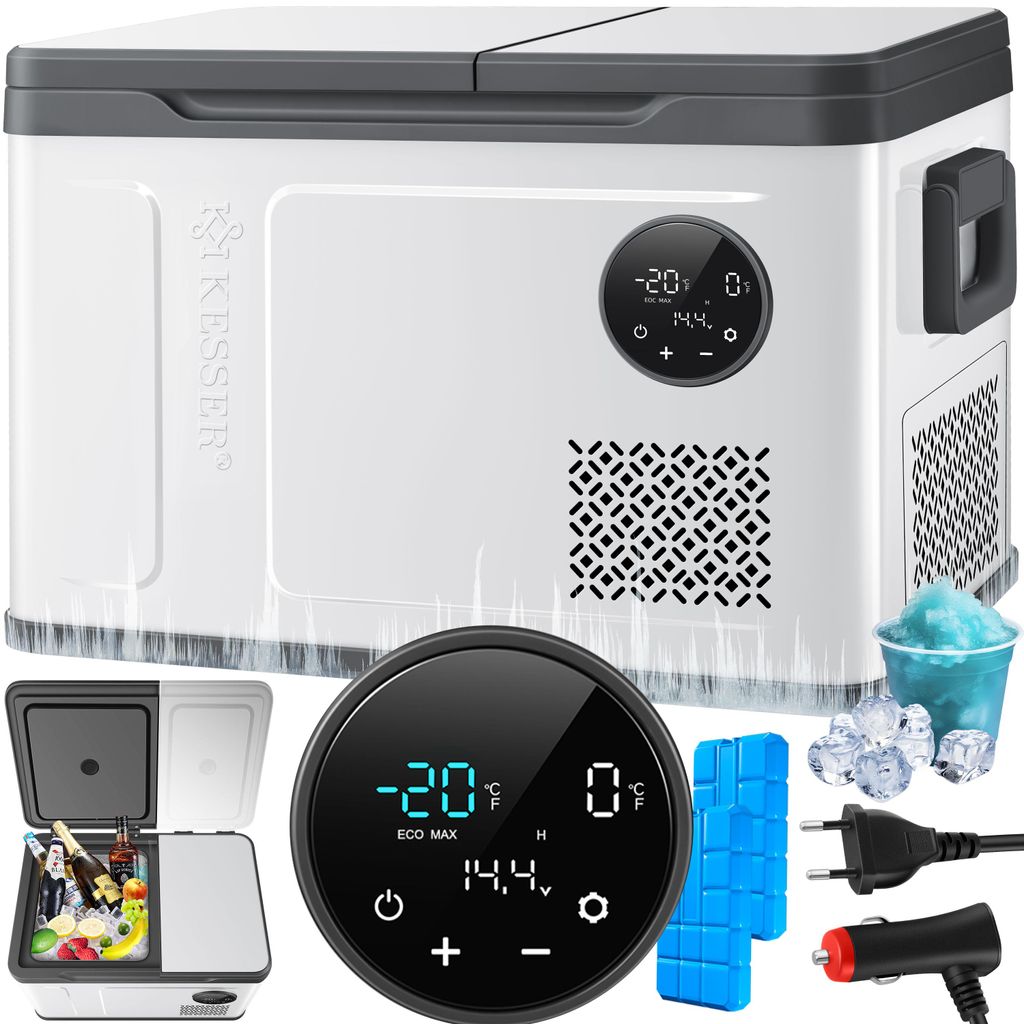 KESSER Kompressor Kühlbox 2in1 Doppelzone Kühl- & Gefrierfach, elektrisch Gefrierbox LED-Touch-Bedienung inkl. 2x Kühlakkus 12/24 V 230V, Küh...