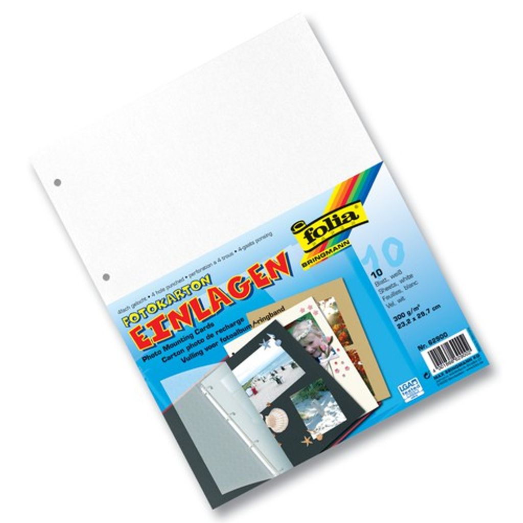folia 62900 Fotokarton Einlagen 300g/m², 23,2x29,7cm, 4-fach gelocht, weiß (10 Bogen)