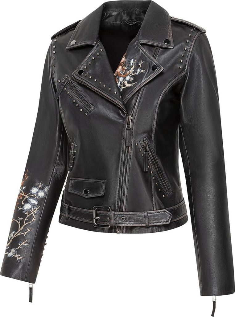 Stars & Stripes Western Biker Jacke Nappaleder Stickerei »MABEL« Gr.XL