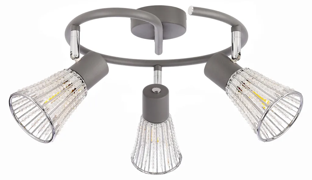 Plafonnier Curtis en métal 3xE14 décoratif, abat-jour gris fumé 44cm