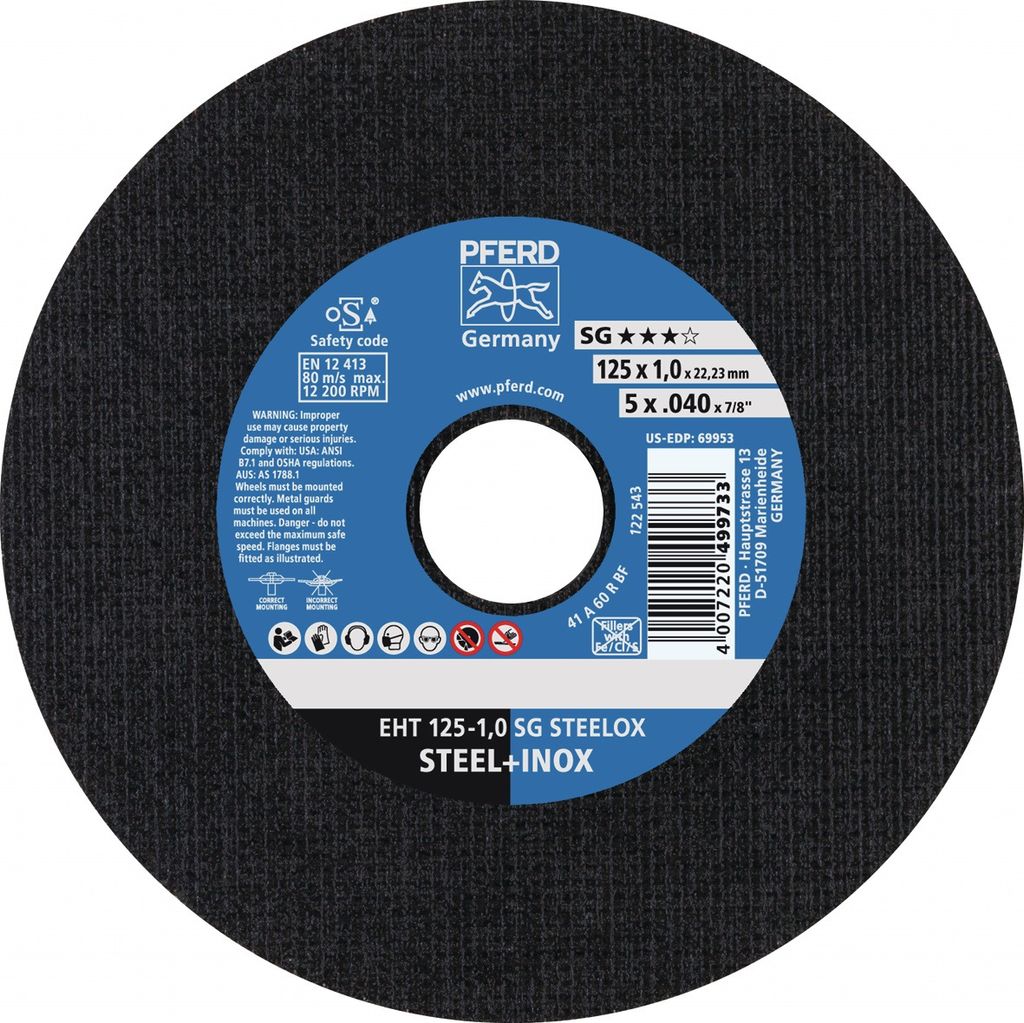 Trennschleifscheibe EHT 125-1,6 A 46 R SG-INOX/22,23 D.125xB.1,6xH.22,23mm
