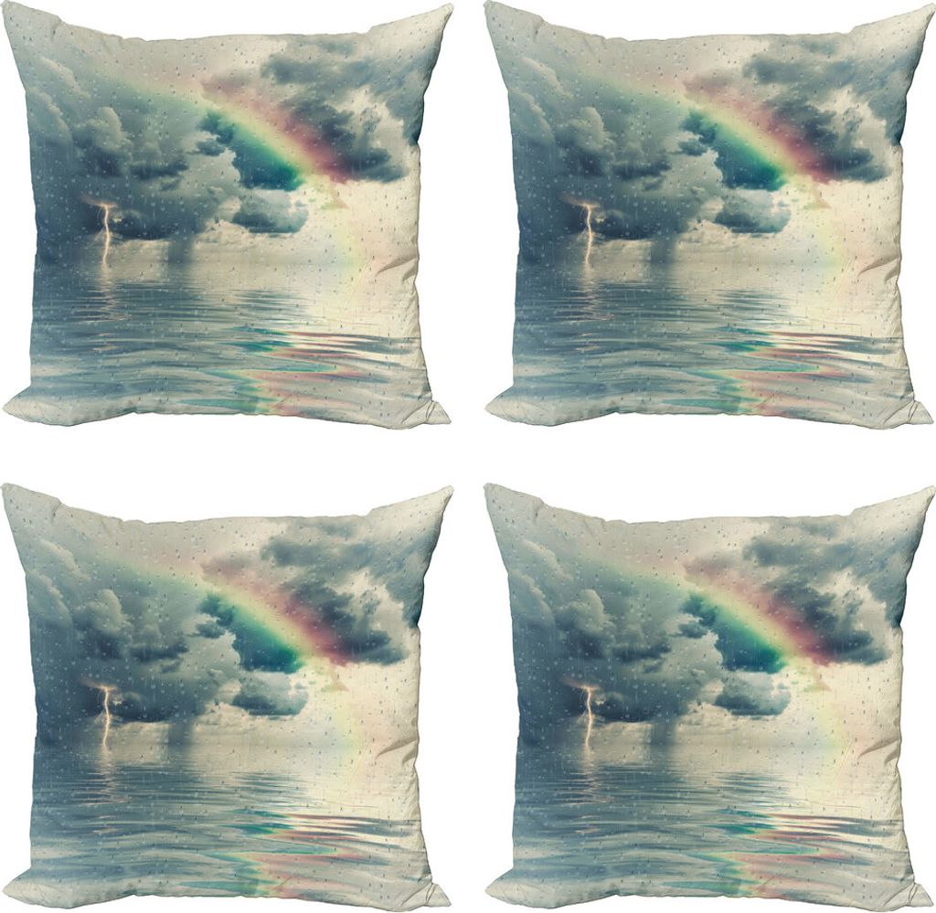 ABAKUHAUS Regnerisch Kissenbezug Set (4 Stück), Romantische Wassertropfen Regenbogen, Moderner Doppelseitiger Digitaldruck, 60 cm x 60 cm, Teal Grau