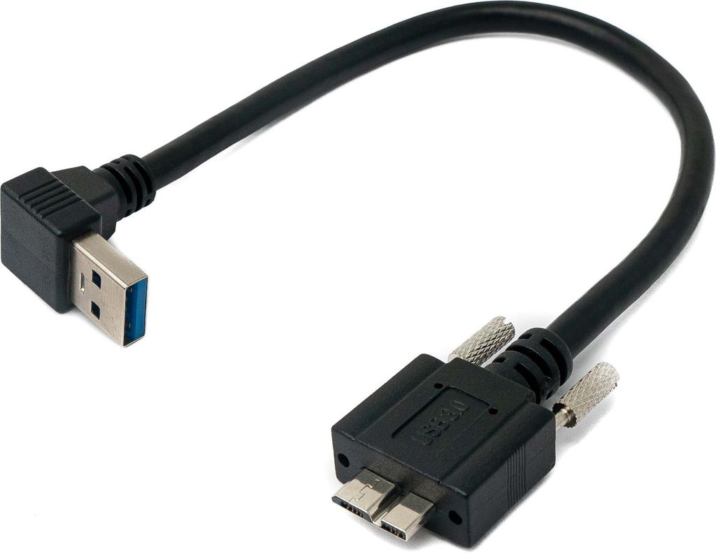 SYSTEM-S USB 3.0 Kabel 30 cm Micro B Stecker zu A Stecker Schraube Winkel Schwarz