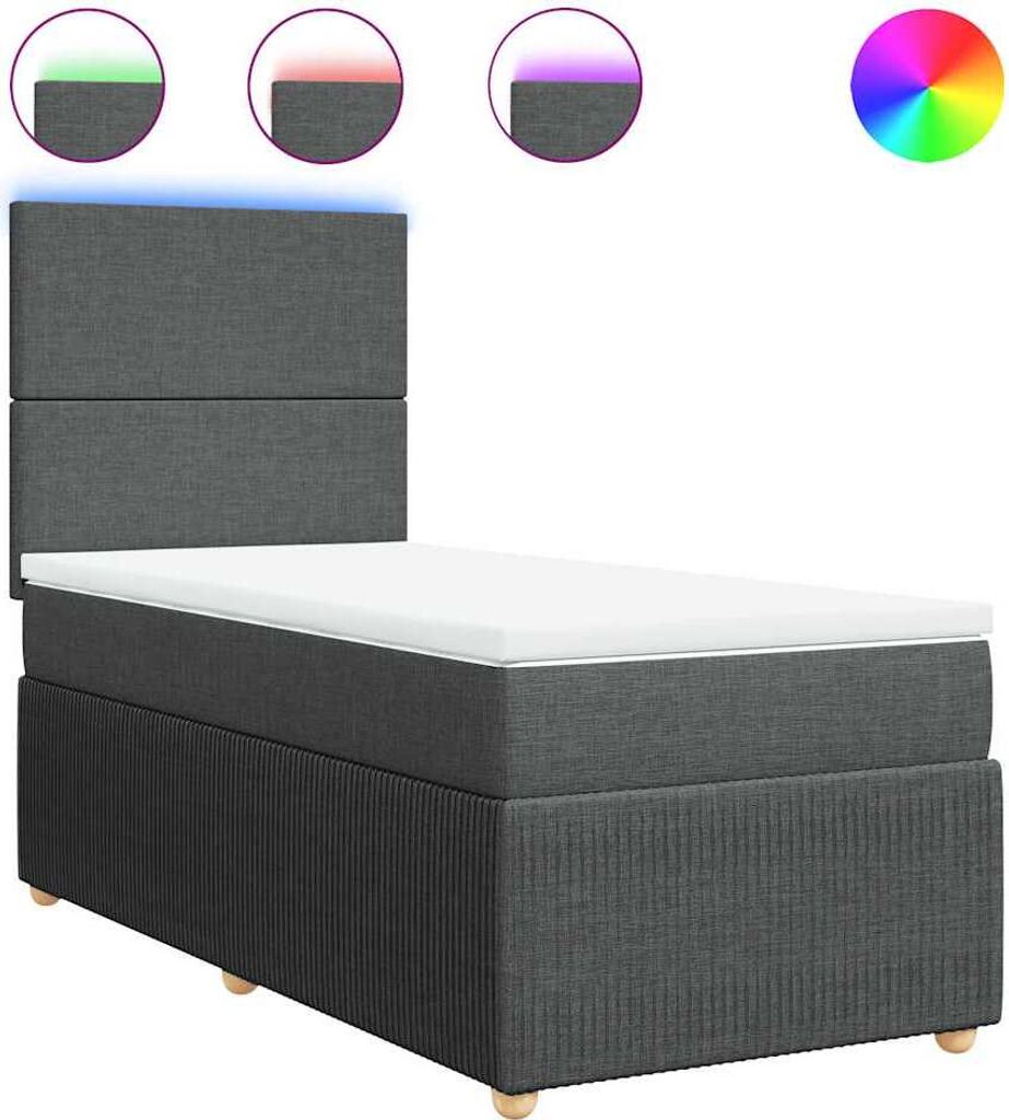 vidaXL Boxspringbett mit Matratze Dunkelgrau 80x200 cm Stoff