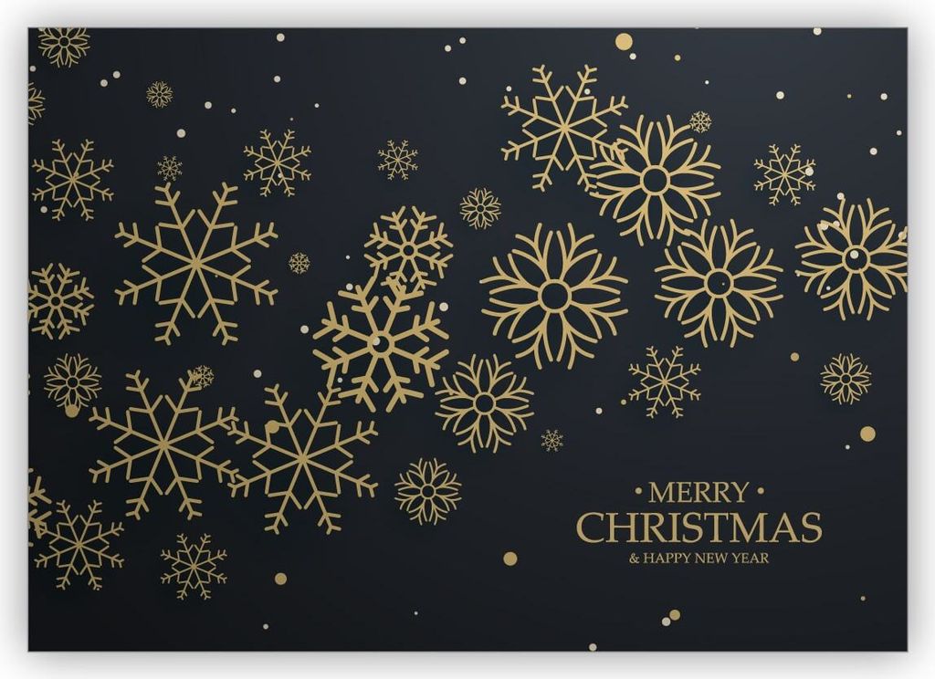 4x Edle moderne Schneeflocken Weihnachtskarte: Merry Christmas & happy new year