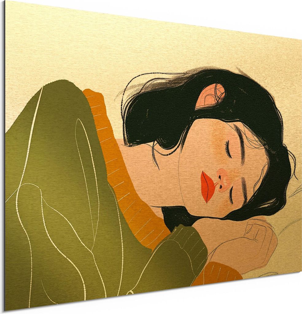 DEQORI Alu-Dibond Bild Gold 60x40 cm 'In stiller Stunde' Wandbild Metall dünn Design