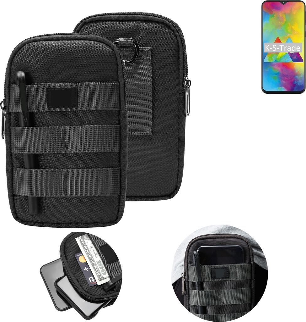K-S-Trade Holster Gürtel Tasche kompatibel mit Samsung Galaxy M20 Handy Tasche Schutz Hülle dunkel-grau viele Fächer, 1x