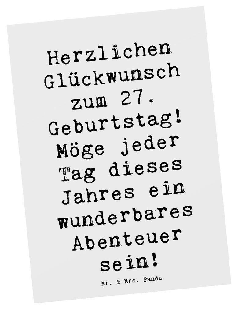 Mr. & Mrs. Panda Postkarte Spruch 27. Geburtstag Abenteuer - Weiß - Geschenk, Grußkarte, 27 Jahre, Geburtstagsgeschenk, Happy Birthday, Ansichtsk...