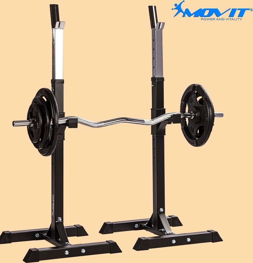 Squat Rack MOVIT Pro Avec Station Dip - Rack Multifonction Réglable Pour Home Gym, Support 300kg, Noir/Blanc