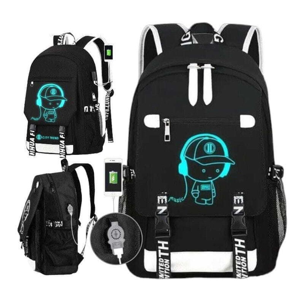 Universeller Schulsportrucksack mit leuchtender Grafik und Produktbild 