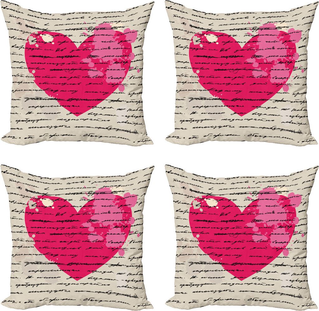 ABAKUHAUS Liebe Kissenbezug Set (4 Stück), Liebe Worte Handschrift, Moderner Doppelseitiger Digitaldruck, 45 cm x 45 cm, beige Magenta