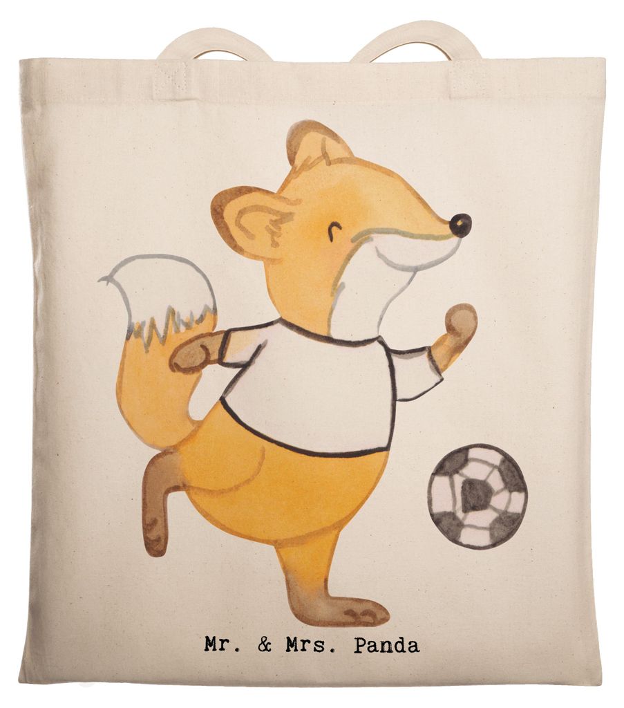 Mr. & Mrs. Panda totebag Fuchs Fußball spielen - Transparent - Geschenk, Tragetasche, Tote Bag, Soccer, Fußballer, Tasche, Shopping, Bolzen, Fuß...