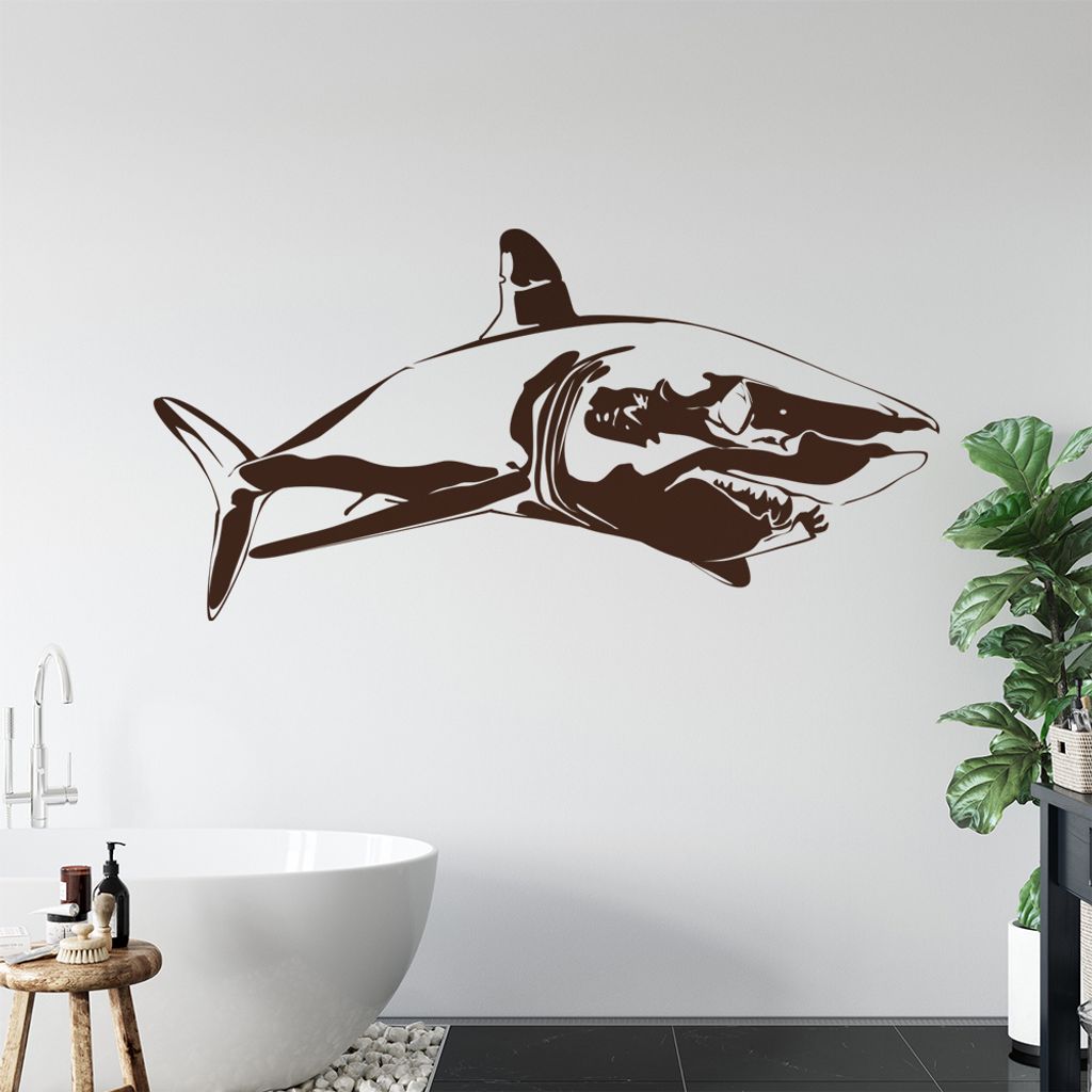 KIWISTAR Haifisch Silhouette Umriss Wandtattoo in 6 Größen - Wandaufkleber Wall Sticker - Dekoration, Küche, Wohnzimmer, Schlafzimmer, Badezimmer