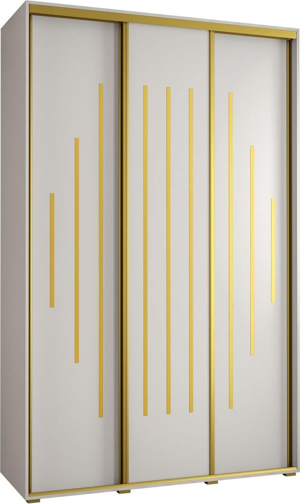 MEBLE KRYSPOL Cannes 12 Schrank mit 3 Schiebetüren - 205,2x160x60 cm - Weiß Weiß Gold