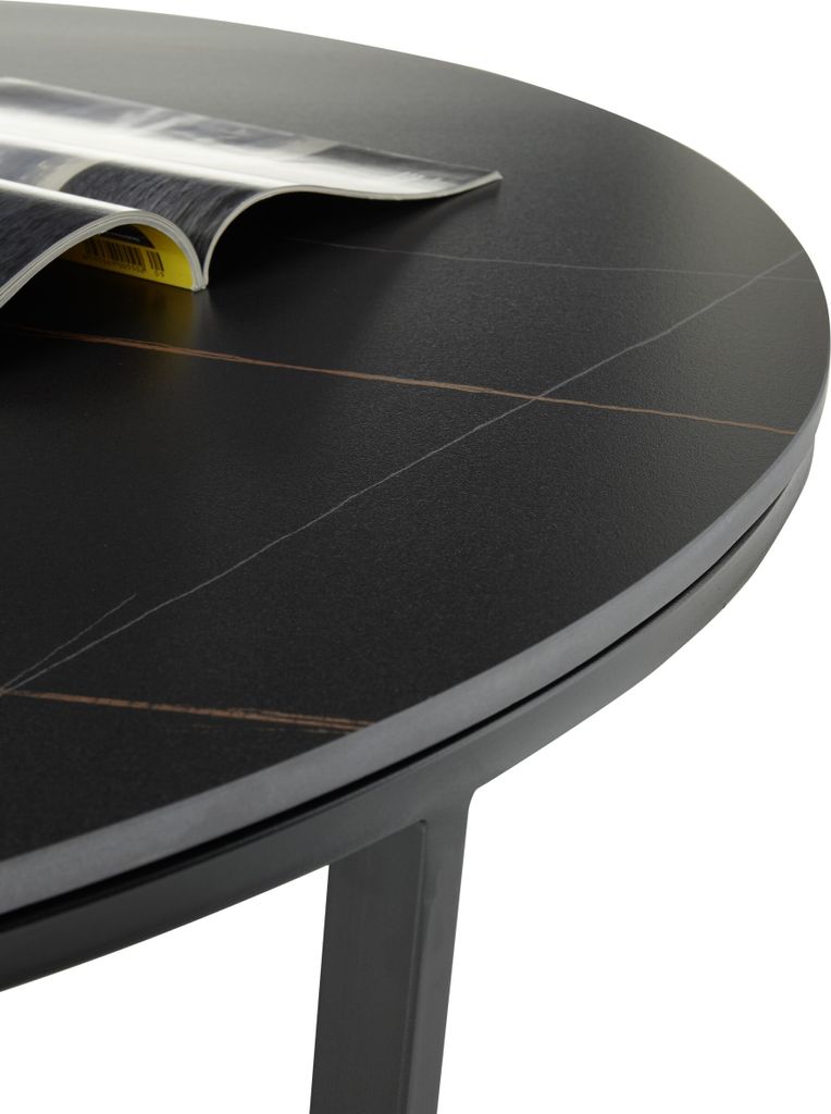 Beistelltisch "Harper" aus Keramik schwarz weiß in Metall. Abmessungen (DxH) 90x45 cm