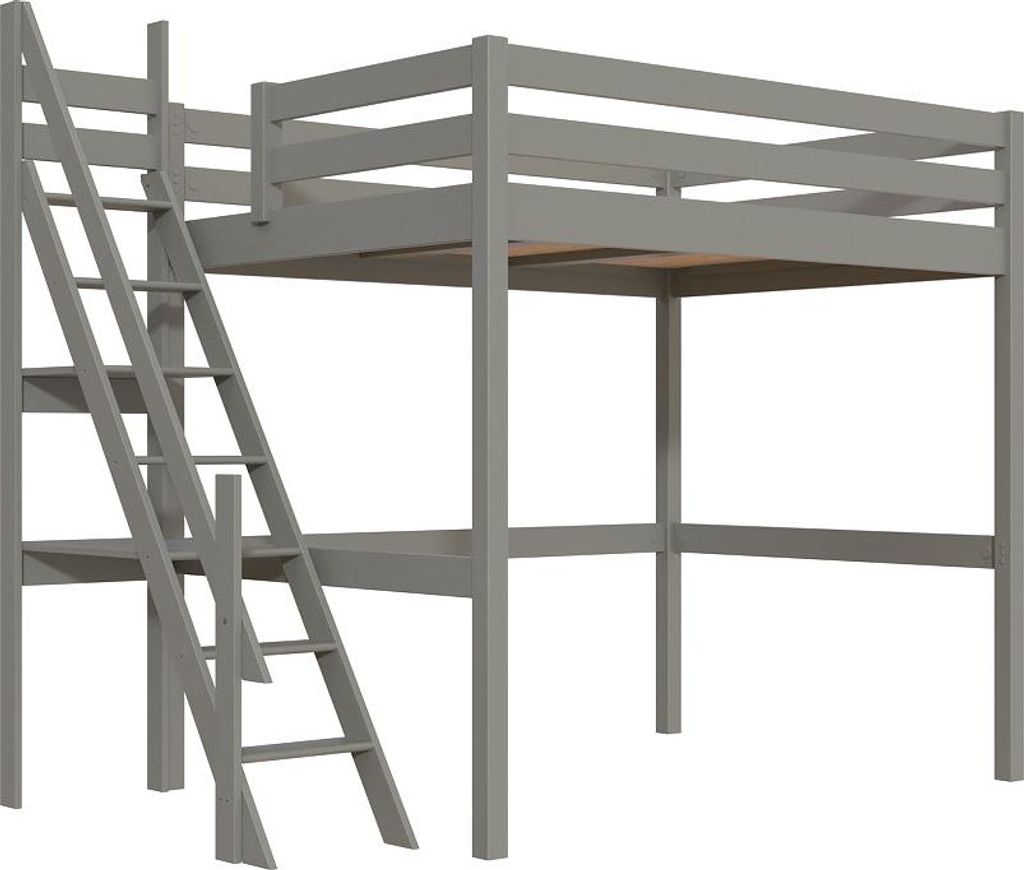 Hochbett 140x200 aus holz Sylvia mit Mülertreppe - Grau