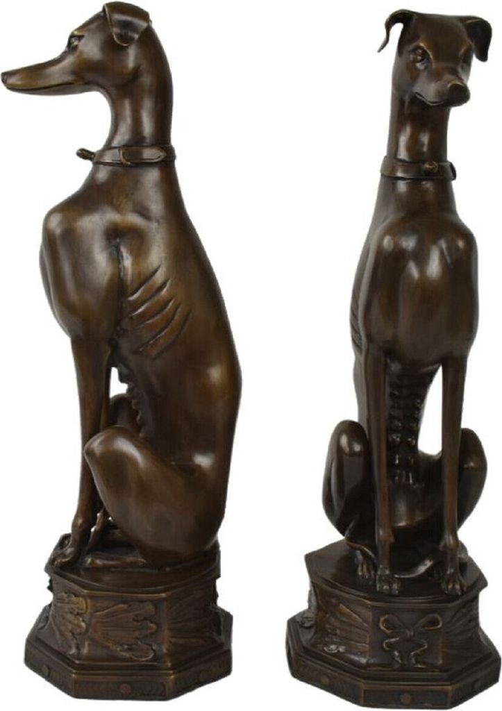 Casa Padrino Luxus Bronze Deko Skulpturen Hunde Bronzefarben 23 x 23 x H. 82 cm - Bronze Dekofiguren - Luxus Hotel & Restaurant Deko Accessoires
