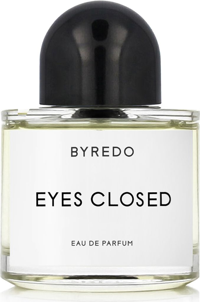 A close-up studio shot of a Byredo Eyes Closed Eau de Parfum bottle.