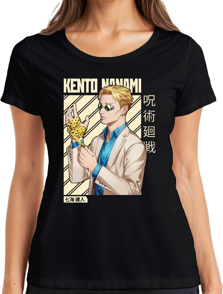 Kento Nanami Jujutsu Kaisen Anime Manga Anzug Geschenk Vintage Damen T-Shirt, Schwarz, L