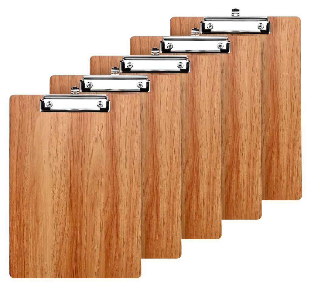 A4 Klemmbrett aus Holz, 5 Stück, Clipboard mit Metalklemme für loses Papier, Zwischenablage für Studenten, Büro, Pflegekräfte