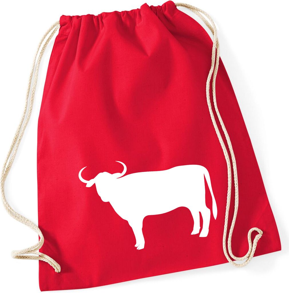 Huuraa Turnbeutel Stier Bulle Silhouette 12 Liter Classic Red Baumwolle Rucksack Geschenkidee