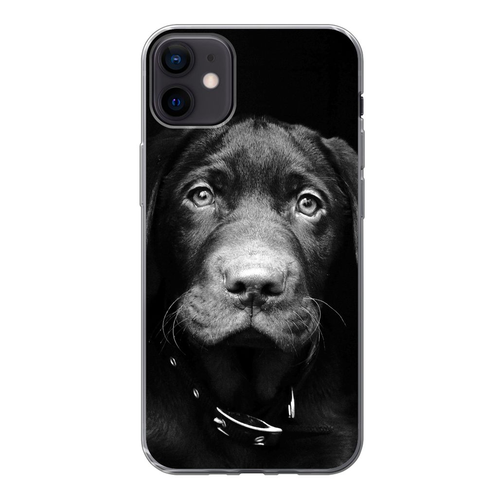 MuchoWow Handyhülle Schutzhülle Hülle für iPhone 12 mini Hund - Leicht - Schwarz Silikon Softcase Handy Hülle - Bild