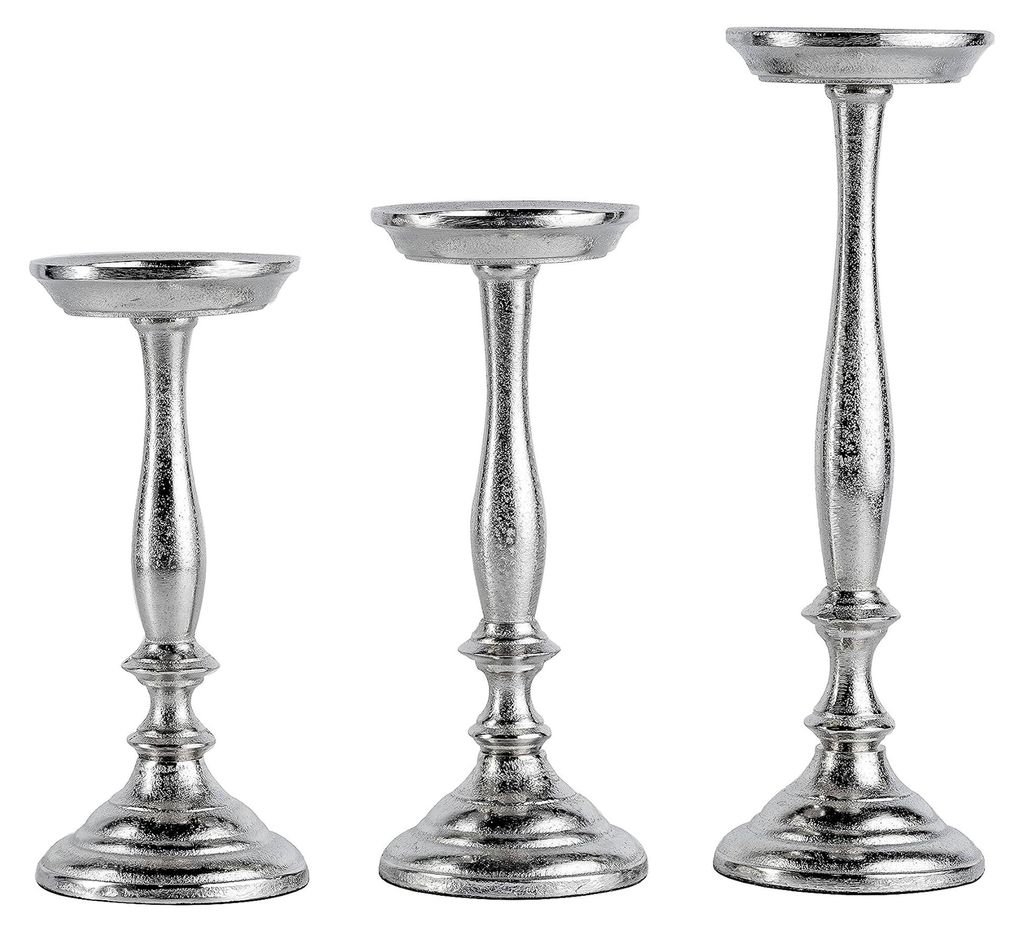 Kerzenständer Set mit 3 Haltern aus Metall in Silber - Moderner Kerzenleuchter für Stumpenkerzen - Tischdekoration für Hochzeiten - Wohnzimmer D...
