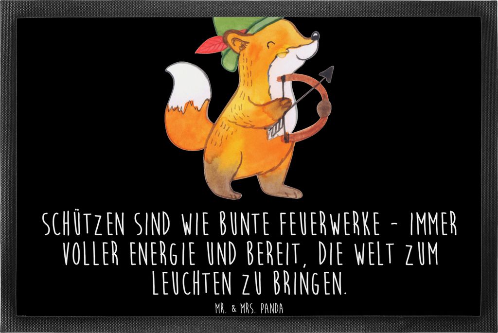 Mr. & Mrs. Panda fußmatte Schütze Astrologie 50 x 75 cm - Schwarz - Geschenk, Geschenkidee, Schmutzfangmatte, Schuhabstreifer, Geburtstagsgeschen...