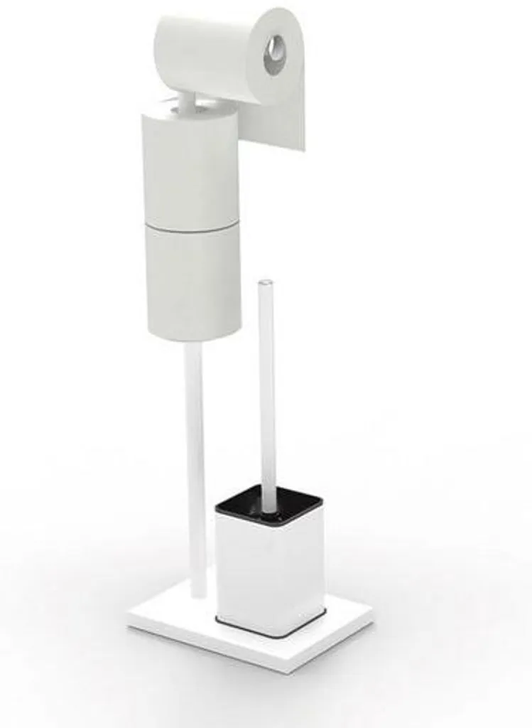 Solution rangement WC stable : porte-rouleau et brosse inox anti-rouille