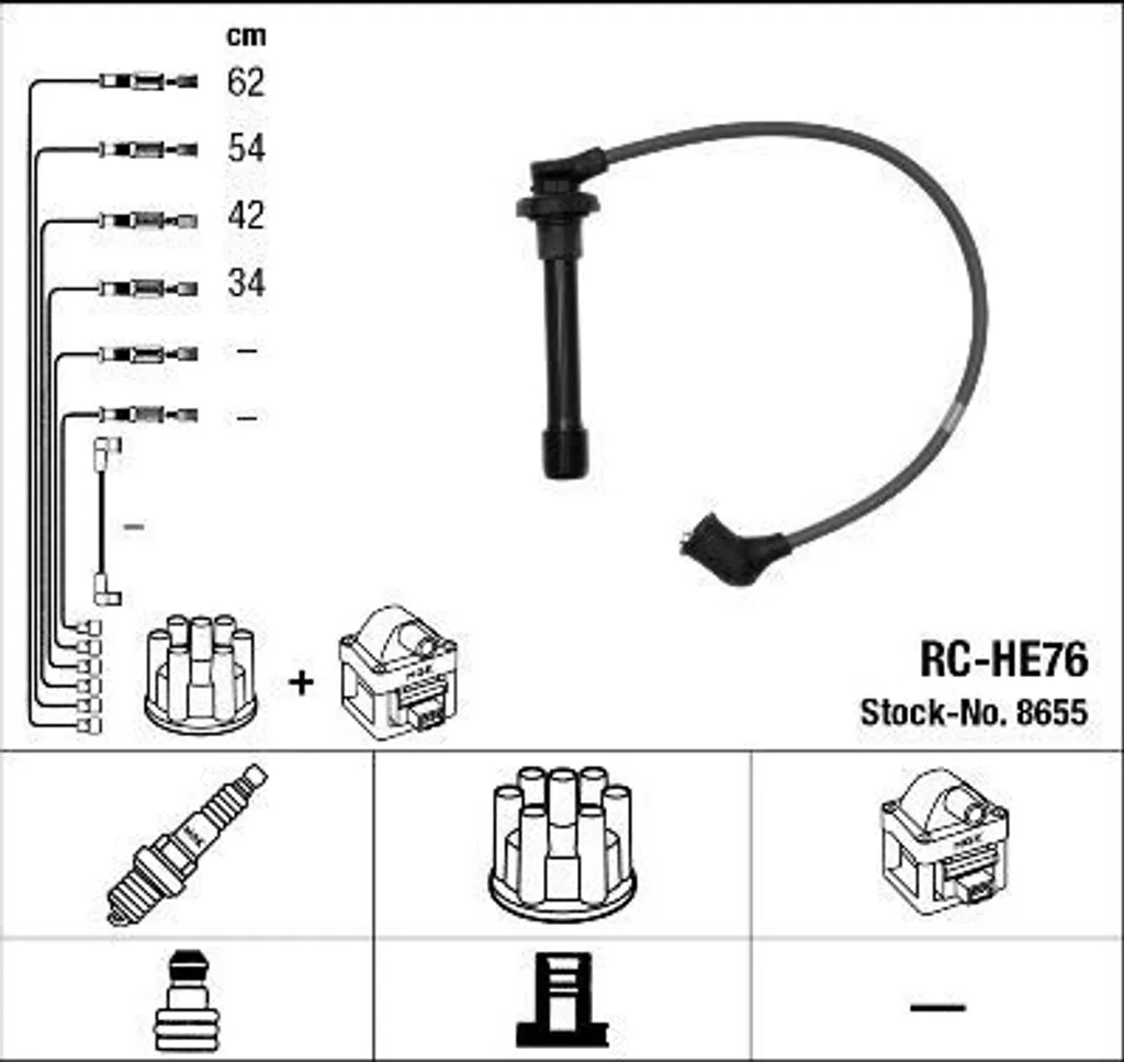 NGK 8655 Set cavi accensione OE 32700P7AJ01 compatibile con HR-V, CRX, Civic, Accord