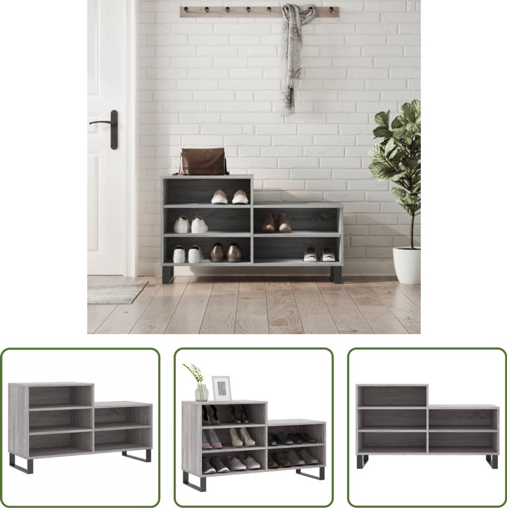 The Living Store Schuhregal Grau Sonoma 102x36x60 cm Holzwerkstoff