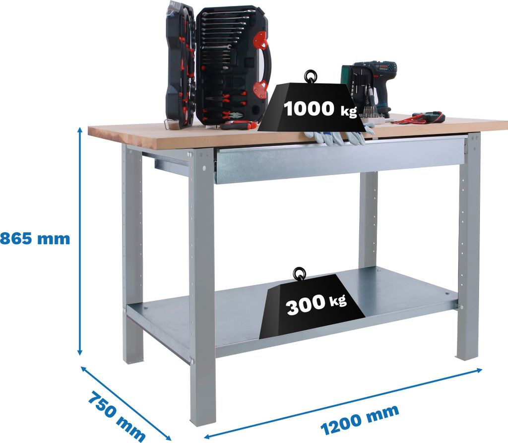 Werkbank mit Parafuses SIMONWORK BT6 PRO LAMINATE 1BOX 1200 GRAU/BUCHE